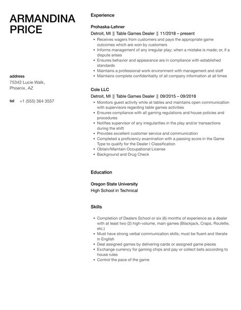 table game casino dealer resume|card dealer resume.